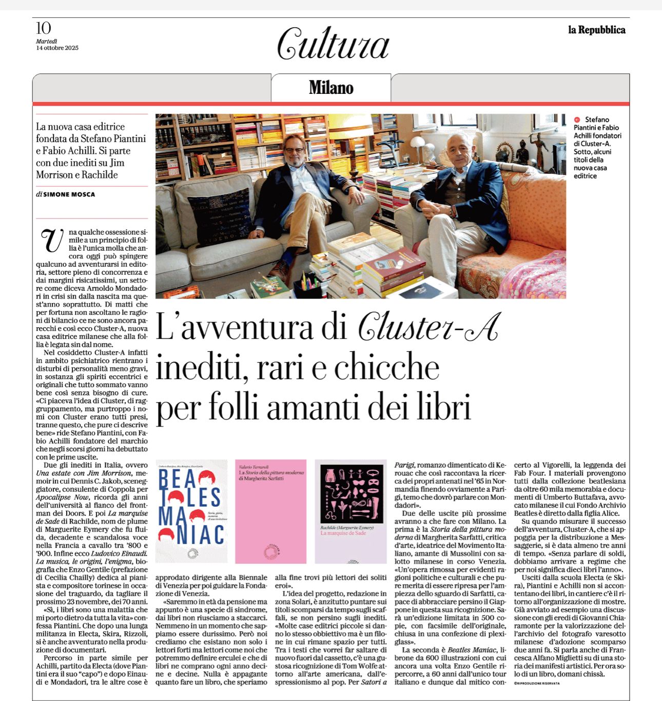 La Repubblica racconta la nascita di Cluster-A cover